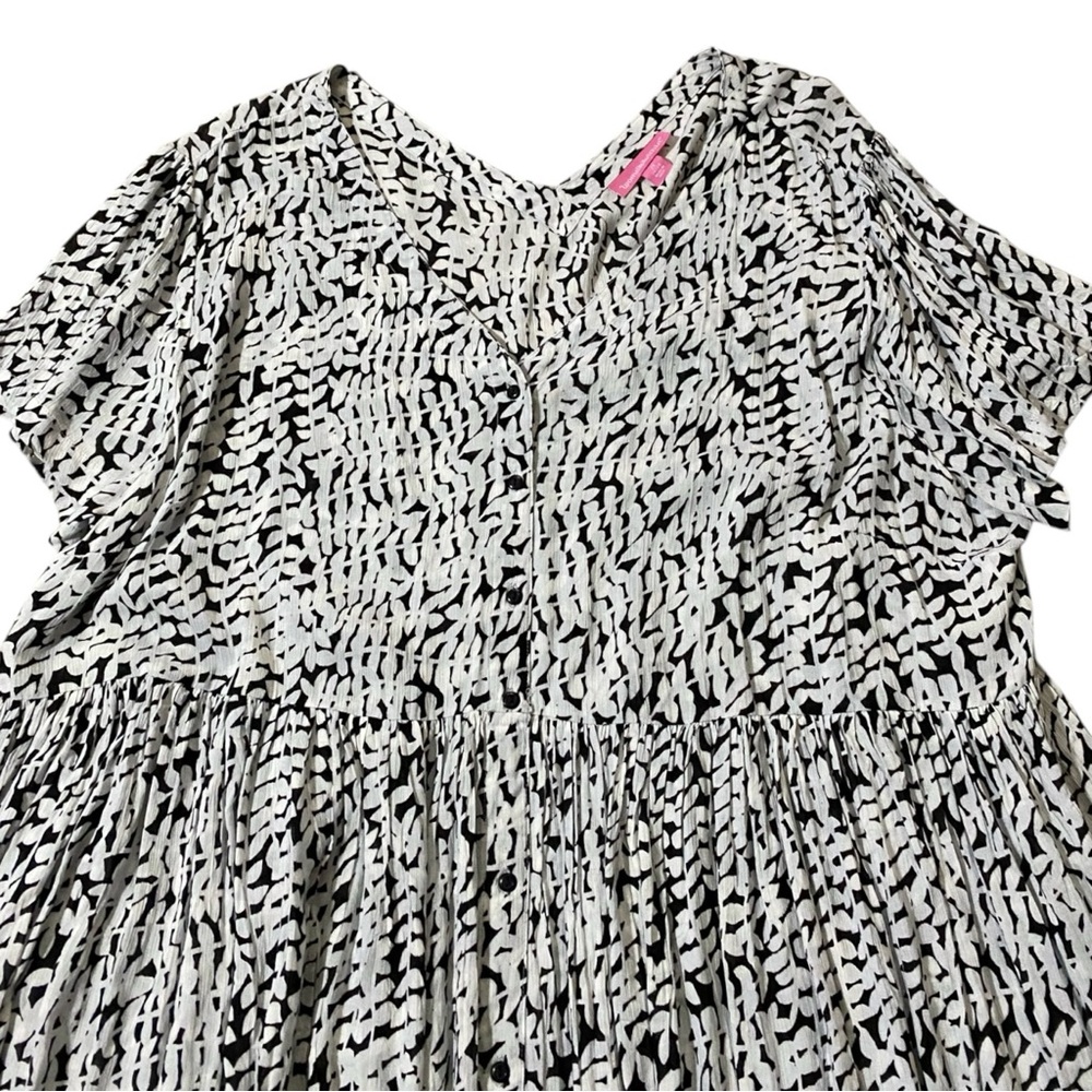 Woman Within Babydoll Dress Button Front 2X Black White Flowy Beachy Vacation - Picture 4 of 10